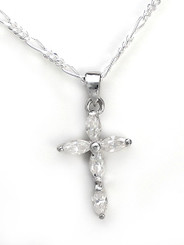 Sterling Silver Sparkling Marquise Crystals Cross Charm Figaro Chain