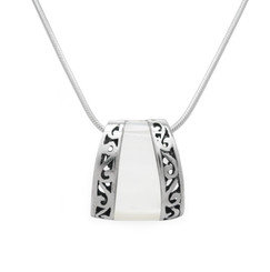 Sterling Silver Scroll Bands Mother of Pearl Slider Pendant Necklace