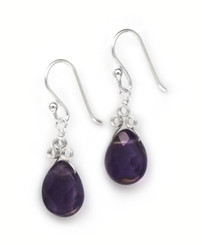 Sterling Silver "Crowne" Briolette Gemstone Drop Earrings, Amethyst