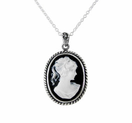 Sterling Silver Royal Rope Resin Cameo Necklace, Black