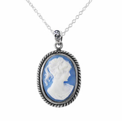 Sterling Silver Royal Rope Cameo Necklace, Blue
