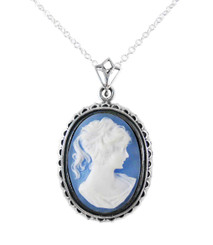 Sterling Silver Royal Cameo Necklace, Blue