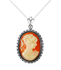 Sterling Silver Royal Cameo Necklace, Coral