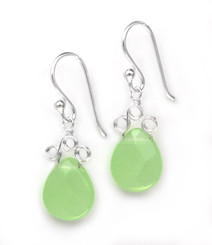 Sterling Silver "Crowne" Briolette Crystal Drop Earrings, Apple Green