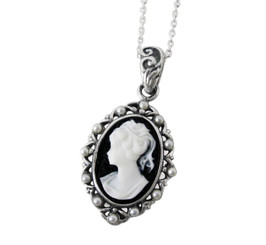 Pearl Framed Cameo Necklace, Black
