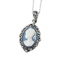 Pearl Framed Cameo Necklace, Blue