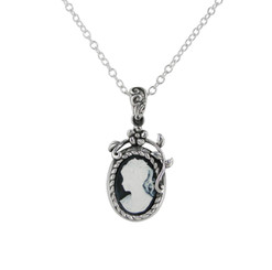 Flower Vine Resin Cameo Necklace, Black