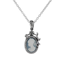 Flower Vine Resin Cameo Necklace, Blue