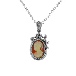Flower Vine Resin Cameo Necklace, Salmon