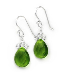 Sterling Silver "Crowne" Briolette Crystal Drop Earrings, Green
