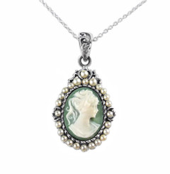 Pearls and Green Cameo Necklace