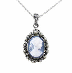 Pearl Halo Blue Cameo Necklace