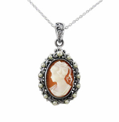 Pearl Halo Coral Cameo Necklace