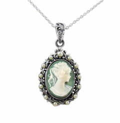 Pearl Halo Green Cameo Necklace