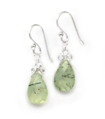 Sterling Silver "Crowne" Briolette Gemstone Drop Earrings, Prehnite