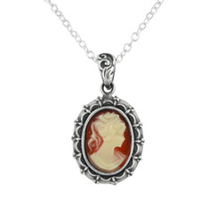 Sterling Silver Picture Frame Resin Cameo Necklace, Salmon