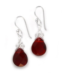 Sterling Silver "Crowne" Briolette Crystal Drop Earrings, Red
