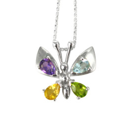Sterling Silver Colorful Crystal Butterfly Pendant Necklace