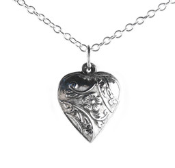 Sterling Silver Royal Flower Heart Charm Necklace, 16"
