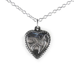 Sterling Silver Dove Heart Charm Necklace, 16"
