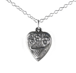Sterling Silver Flower Basket Heart Charm Necklace, 16"