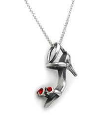 Sterling Silver Crystal Jeweled Strapy Heal Three Dimensional Charm Necklace