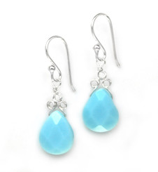 Sterling Silver "Crowne" Briolette Crystal Drop Earrings, Sky Blue