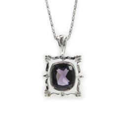 Sterling Silver Ornate Frame and Crystal Pendant Necklace, 18" Purple