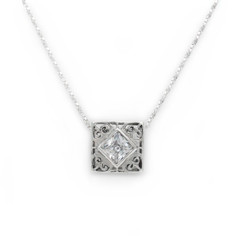 Sterling Silver Crystal Square Wear Two Ways "Kamila" Necklace, 18" Clear