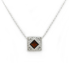 Sterling Silver Crystal Square Wear Two Ways "Kamila" Necklace, 18" Red