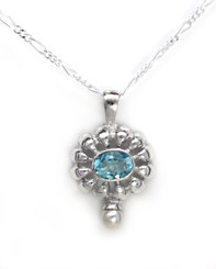 Sterling Silver Stone Flower and Synthetic Pearl Accent Pendant Necklace, Aqua 18"
