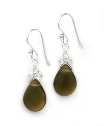 Sterling Silver "Crowne" Briolette Crystal Drop Earrings, Smoke