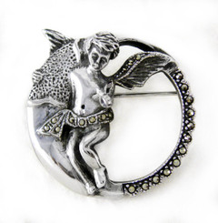 Sterling Silver Marcasite Angel Pin