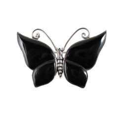Sterling Silver Onyx Butterfly Brooch Pin