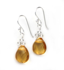 Sterling Silver "Crowne" Briolette Crystal Drop Earrings, Yellow