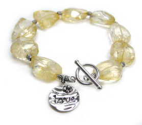 Sterling Silver "Love" Charm Citrine Nuggets Toggle Bracelet, 8.5"