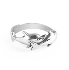 Sterling Silver Two Dolphins Ring