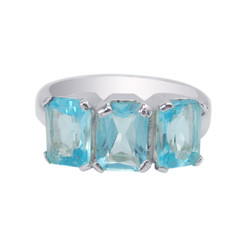 Sterling Silver Three Crystals Cocktail Ring, Aqua