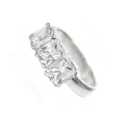 Sterling Silver Three Crystals Cocktail Ring, Clear