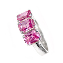 Sterling Silver Three Crystals Cocktail Ring, Pink