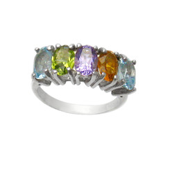 Sterling Silver Multi-Stone Colorful Gemstone Ring