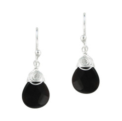 Briolette Crystal Drop Coil and Spiral Wrapped Sterling Silver Earrings, Black