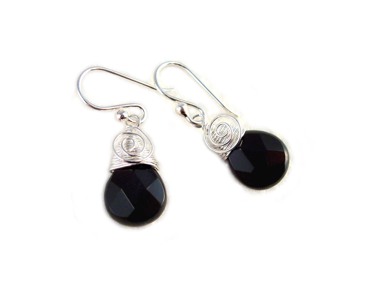 Briolette Crystal Drop Coil and Spiral Wrapped Sterling Silver Earrings ...