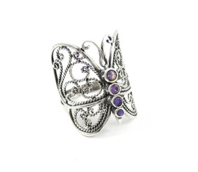 Sterling Silver Amethyst Butterfly Ring