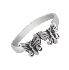 Sterling Silver Two Butterflies Ring Sized Toe Ring Finger Ring Midi Ring