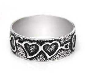 Sterling Silver Hearts and Arrow Band Ring