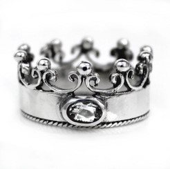 Sterling Silver Crown with Cubic Zirconia "Princess" Ring, Clear