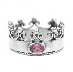 Sterling Silver Crown with Cubic Zirconia "Princess" Ring, Pink