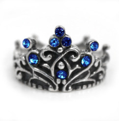 Sterling Silver Crystal Crown "Tiara" Ring, Royal Blue