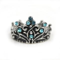 Sterling Silver Crystal Crown "Tiara" Ring, Aqua